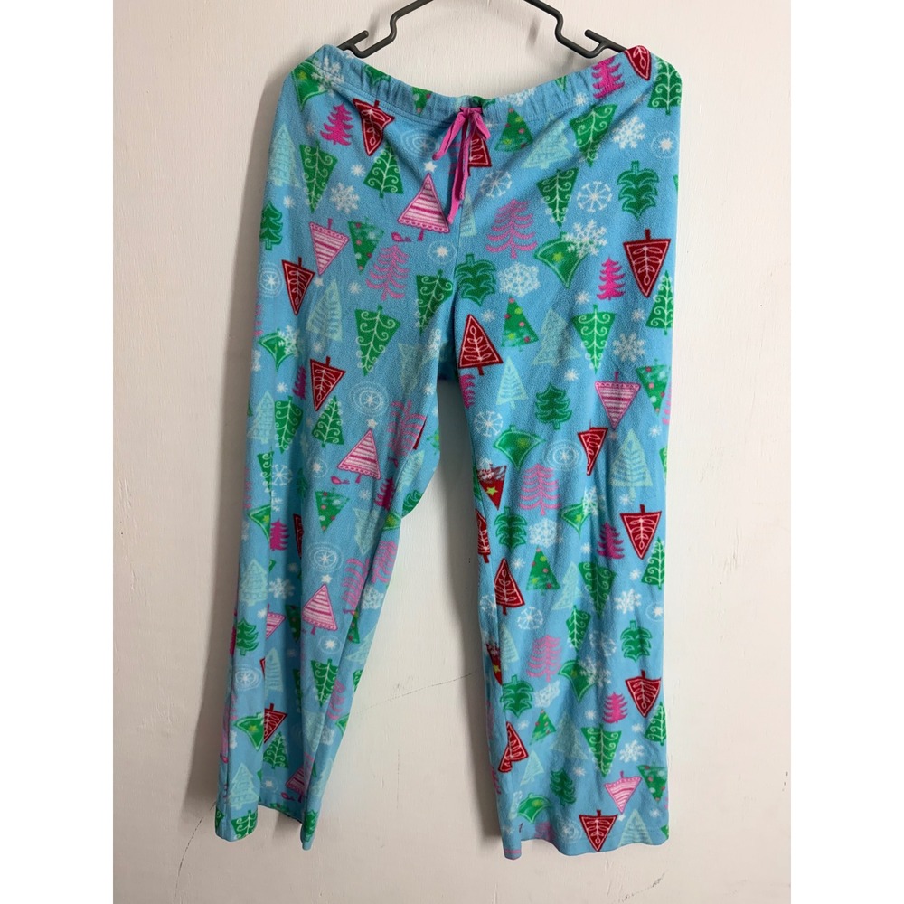 Holiday Time Christmas Tree Fleece Pajama Pants Blue Pink Women Large 11-13